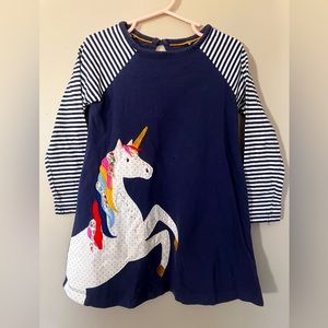 Mini Boden Unicorn Appliqué Navy Dress 3-4
